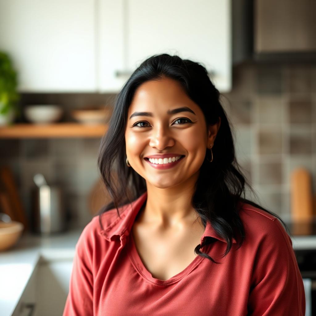 Smiling woman in her kitchen