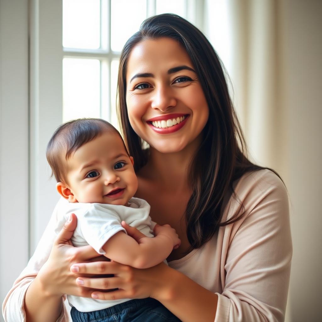 Smiling mother holding her baby